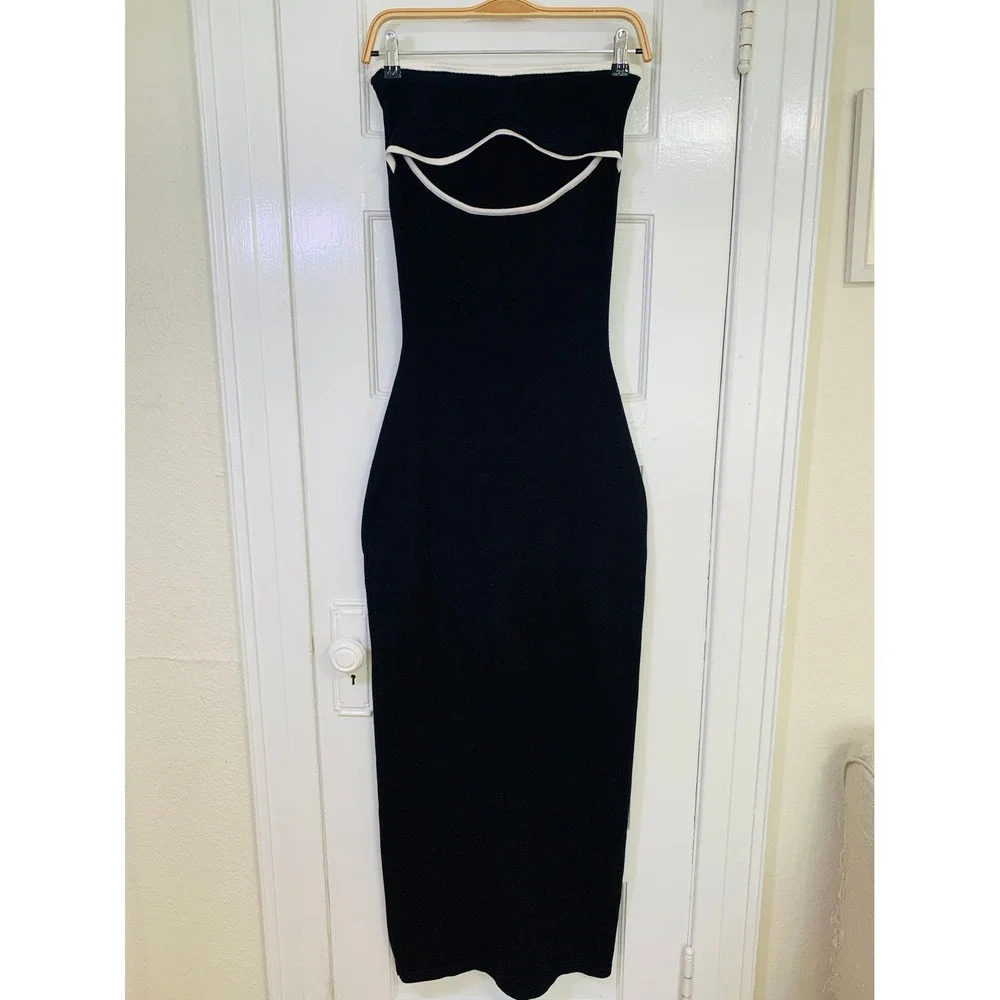 Peppermayo When In Rome Knit Maxi Dress Strapless Cutout Contrast Trim / SZ L/XL - Picture 4 of 16
